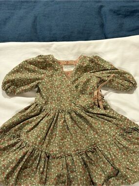 Meme Olive Green Floral Wrap Dress with Puff Sleeves